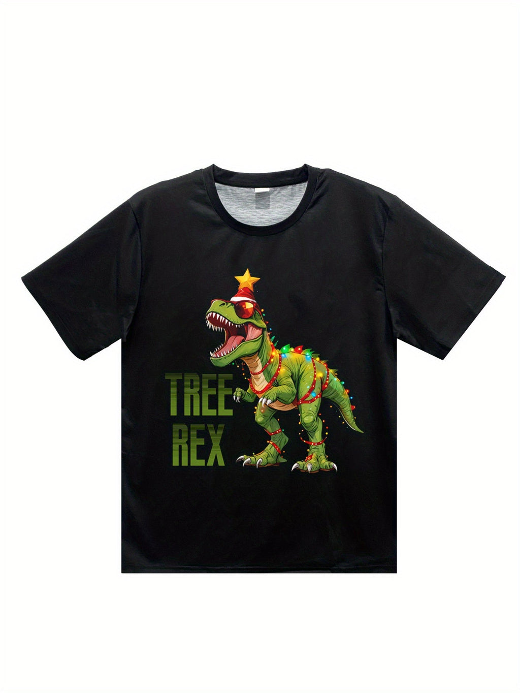 Men'S 3D Printed Christmas Tree Rex T-Shirt for Summer, Casual Round Neck, Short Sleeve Outdoor Wear
