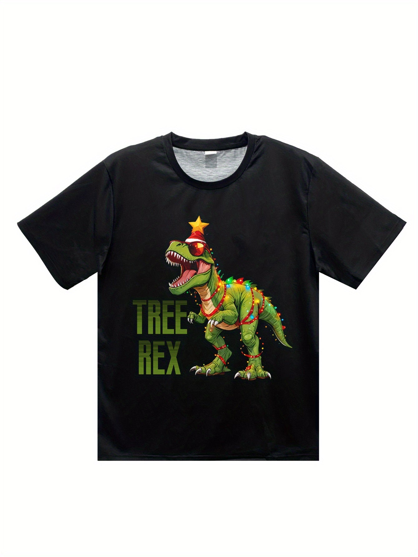 Men'S 3D Printed Christmas Tree Rex T-Shirt for Summer, Casual Round Neck, Short Sleeve Outdoor Wear