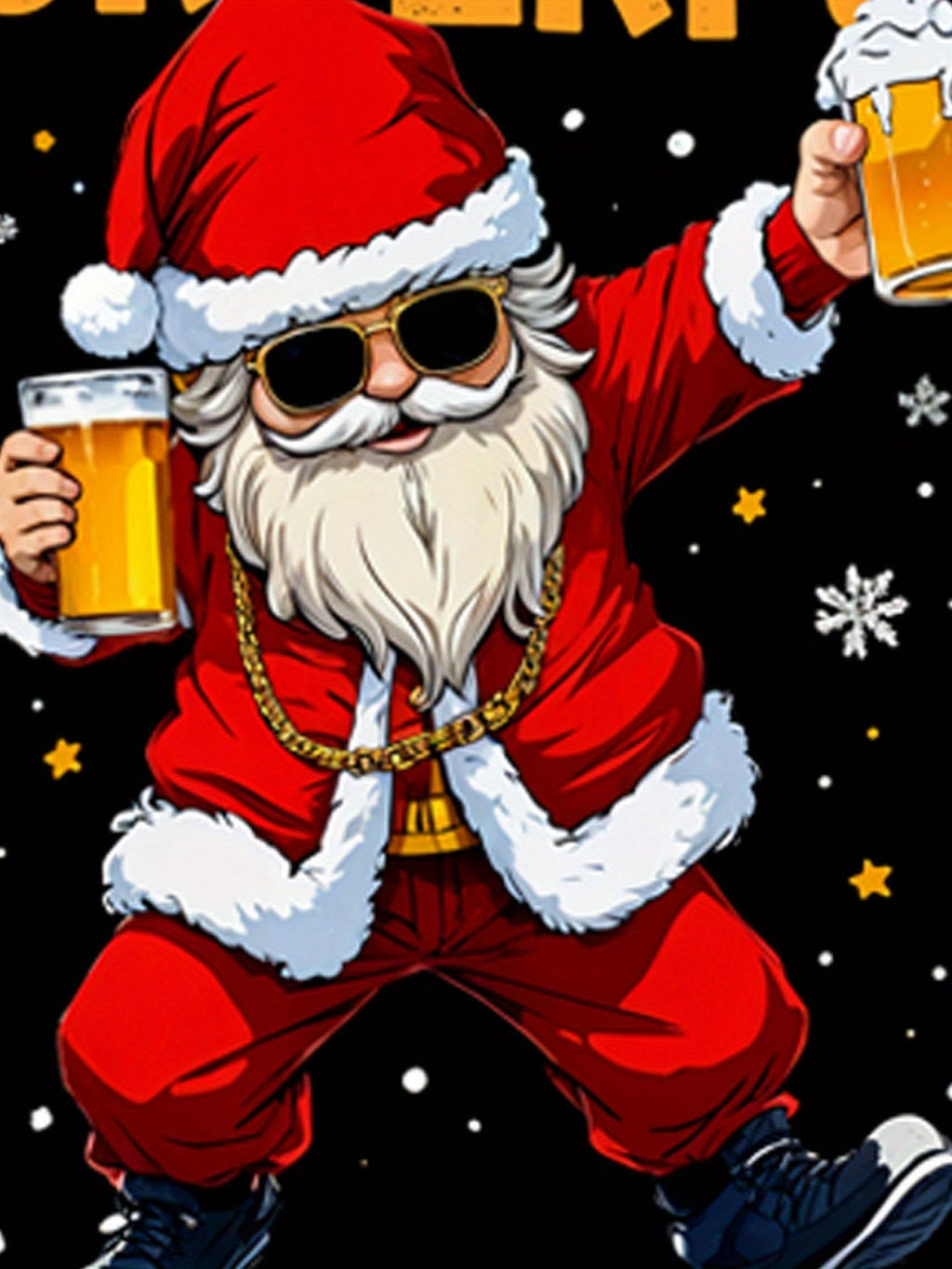 Casual Round Neck Short Sleeve Outdoor Top Featuring a 3D Print of a Cool Santa Enjoying Beer, Perfect for Christmas.