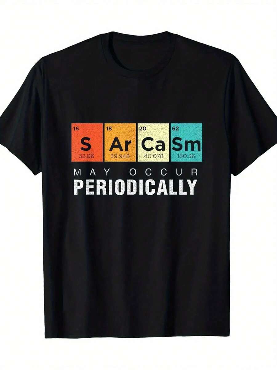 Single Piece, 100% Pure Cotton, Chemical Satire May Occur Periodically. Periodic Table T-Shirt, Cool Retro Casual Fun Wearing Exquisite Letter Pattern T-Shirt, Men's Short Sleeved Printed T-Shirt, Square Neck Street Pure Cotton Short Sleeved T-Shirt, Fash