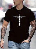 Aircraft Classic Pattern Men's Short Sleeve Printed T-Shirt, Outdoor Casual T-Shirt Men's Sports Short Sleeve, Round Neck Comfortable T-Shirt Men's Top, Fashion Retro Men's Cotton Short Sleeve, Conventional Version Of The Top, Daily Wear