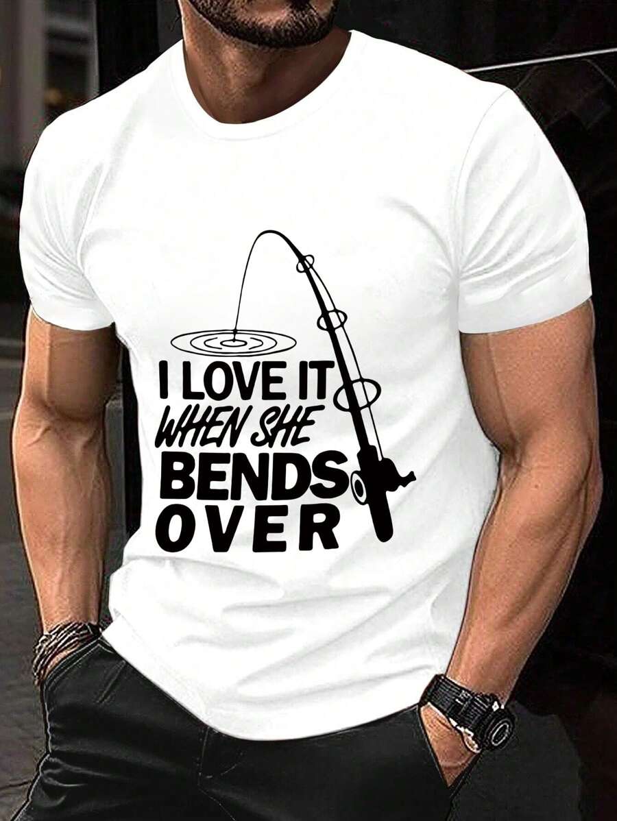 Men's Summer Slogan Print Round Neck Short Sleeve Casual T-Shirt