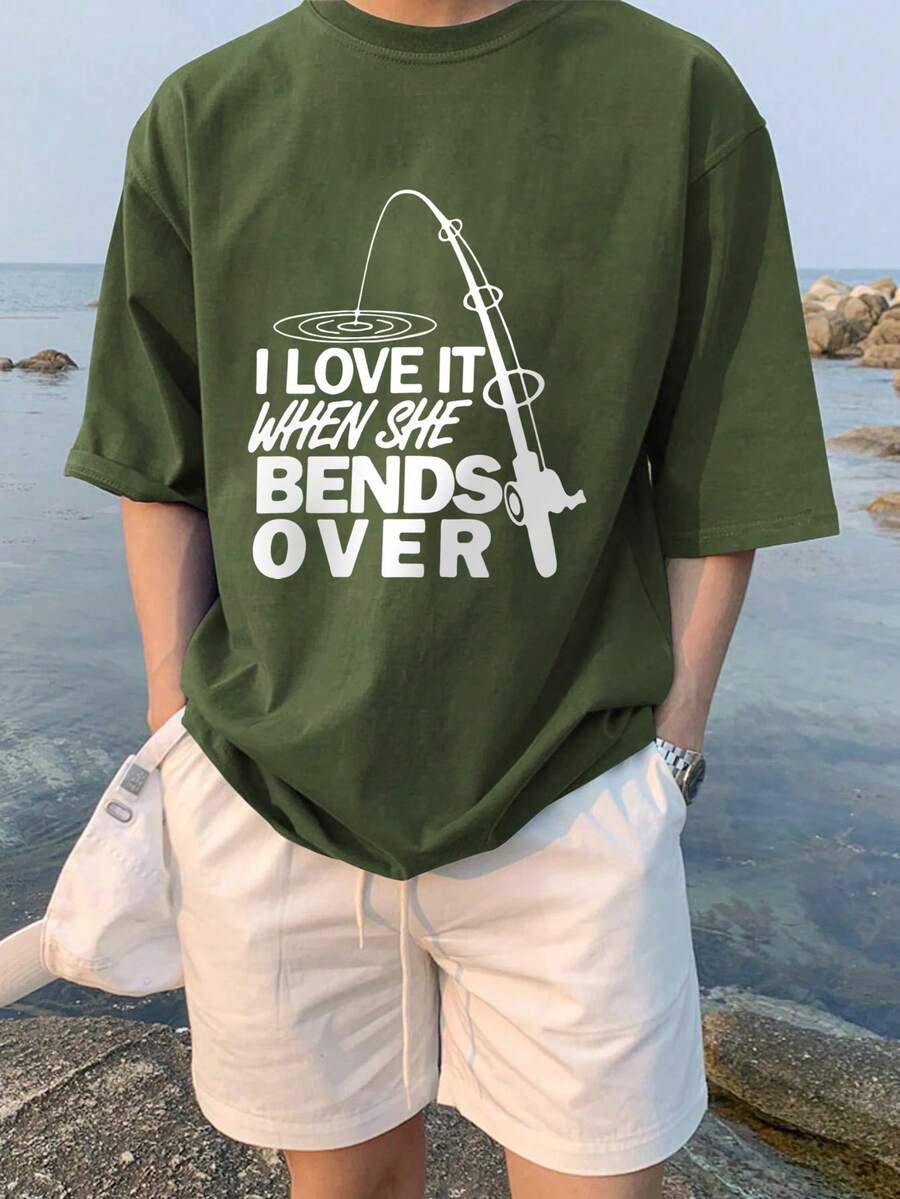 Men's Summer Slogan Print Round Neck Short Sleeve Casual T-Shirt