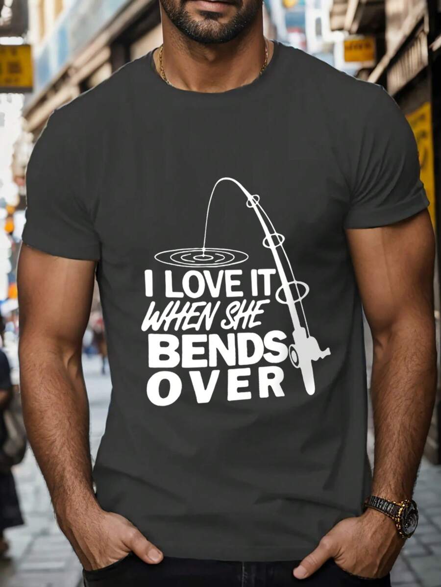 Men's Summer Slogan Print Round Neck Short Sleeve Casual T-Shirt