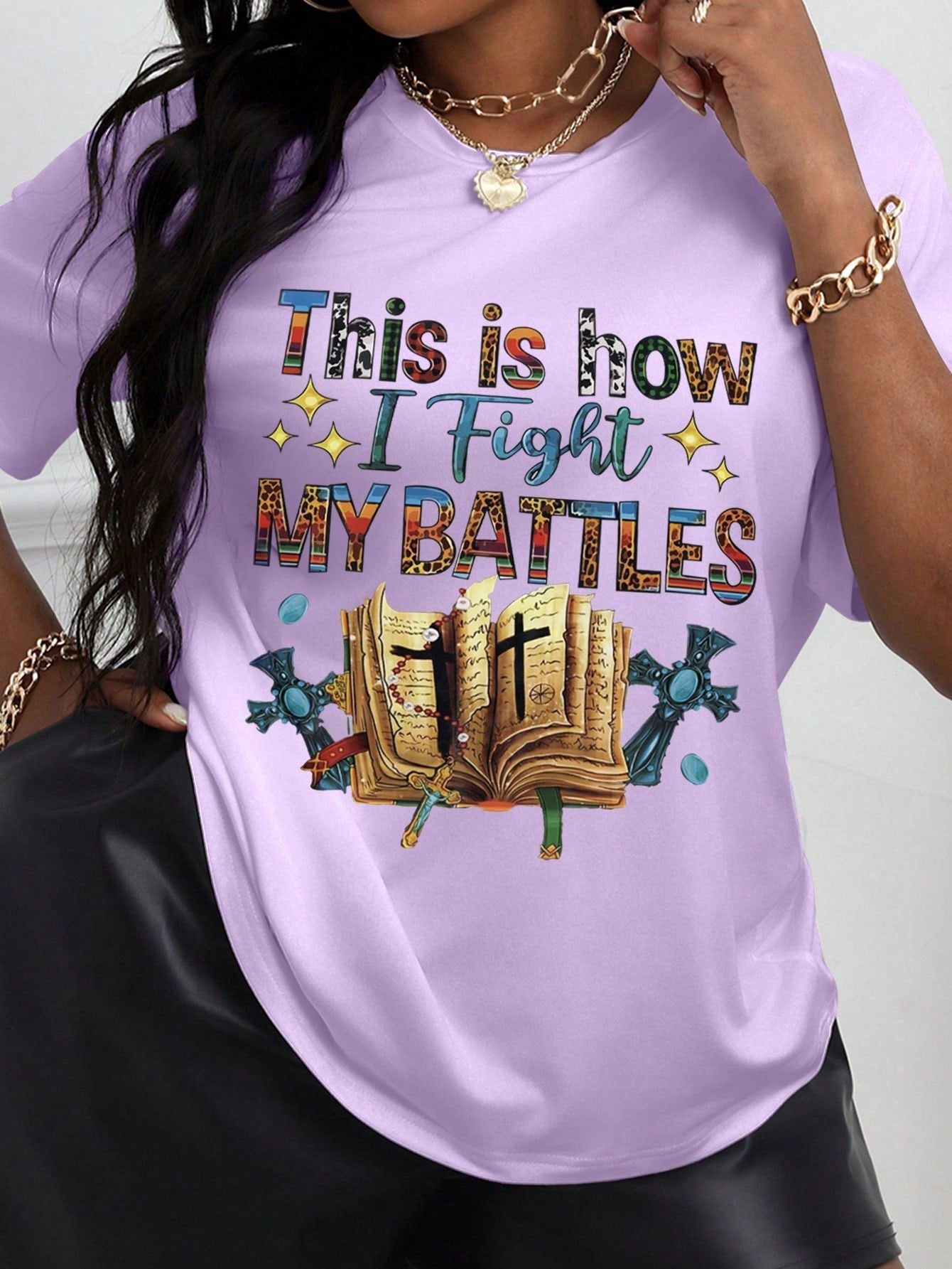 Maweii Plus Size English Letter Printing Round Neck T-Shirt Summer Women's Clothing This Is How I Fight MY BATTLES Graphic Tees Women Tops