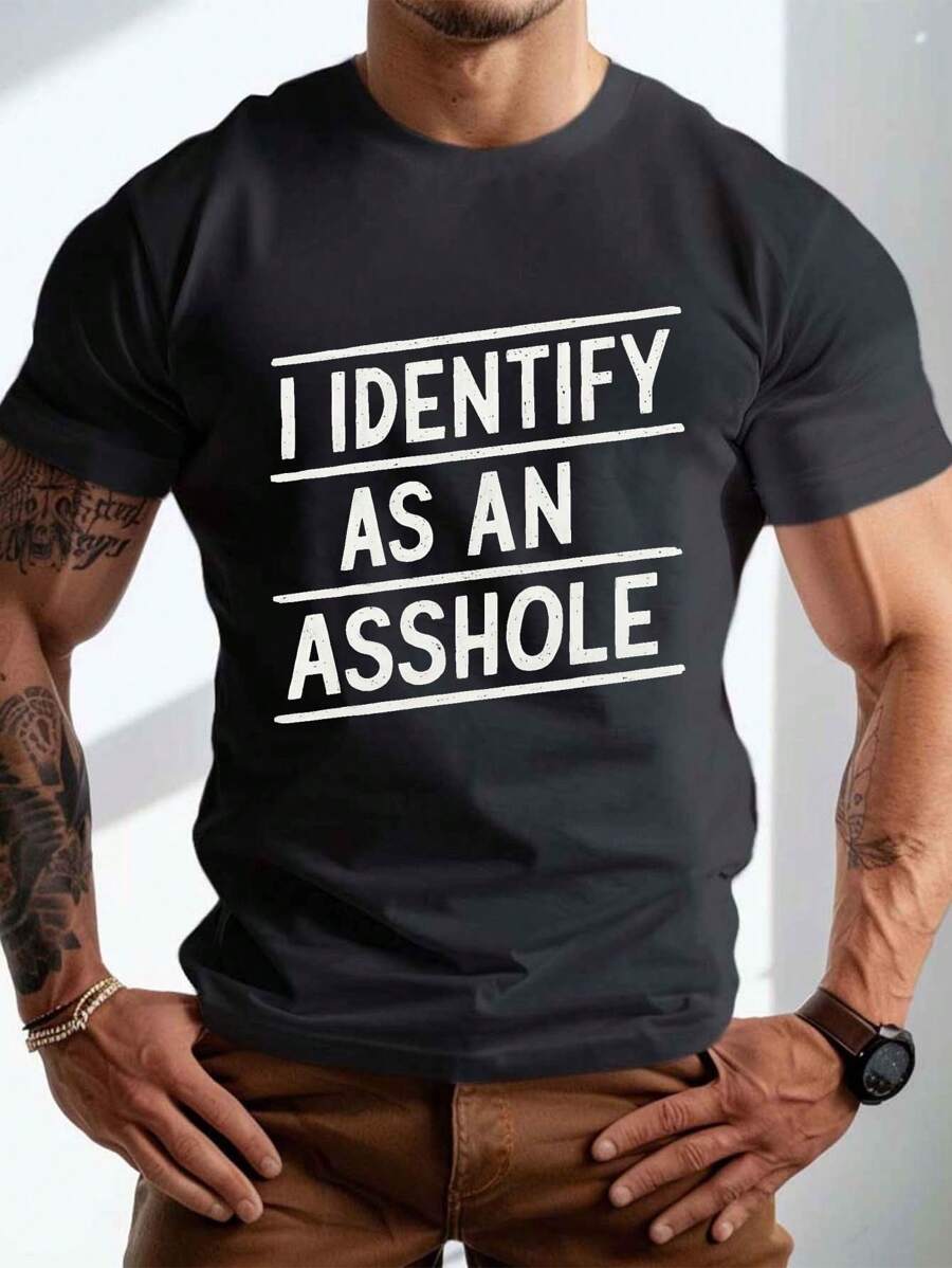 Men's Lightweight Slogan T-Shirt, Gray Casual Short Sleeve Top, Versatile For Summer