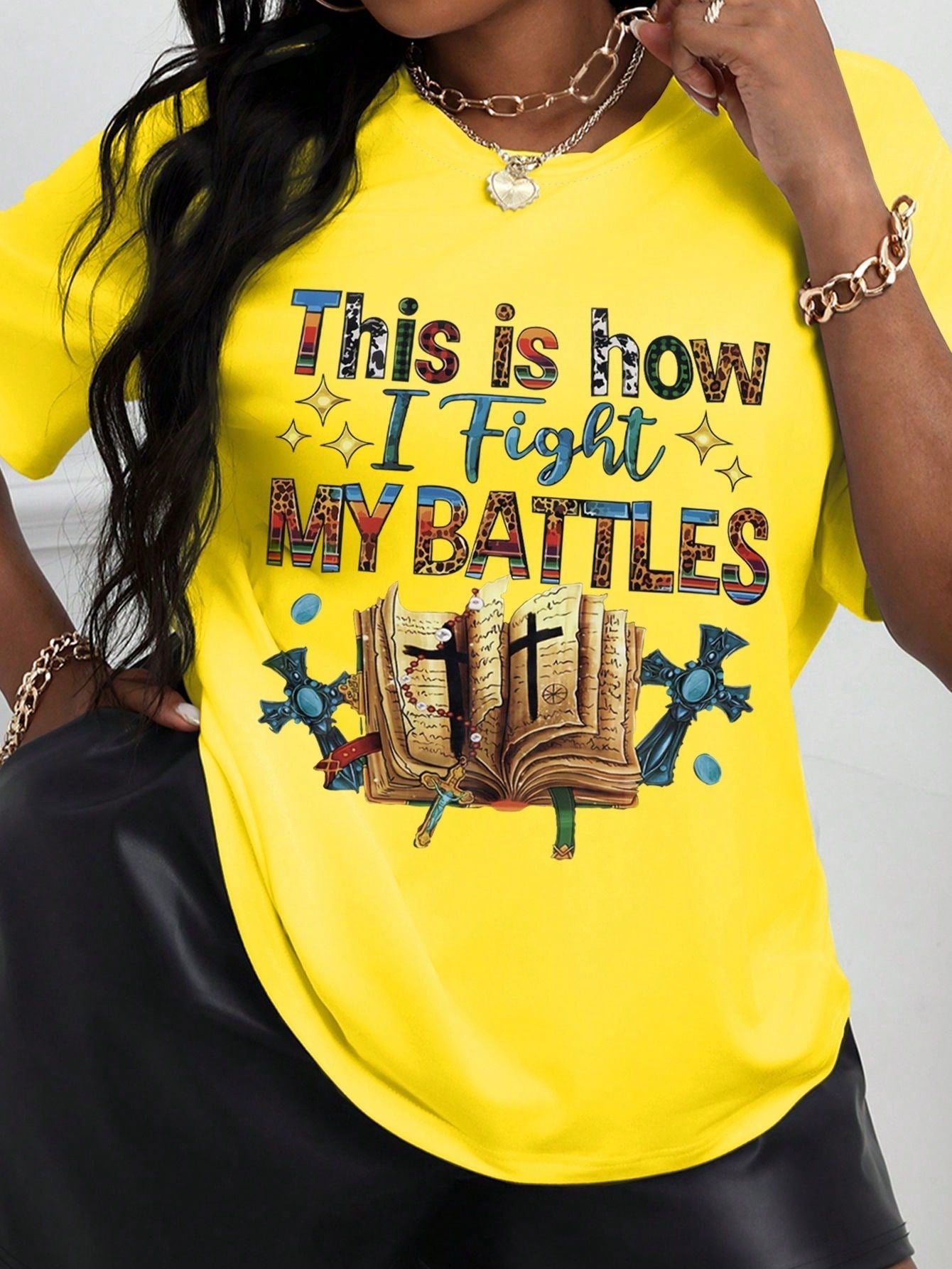 Maweii Plus Size English Letter Printing Round Neck T-Shirt Summer Women's Clothing This Is How I Fight MY BATTLES Graphic Tees Women Tops