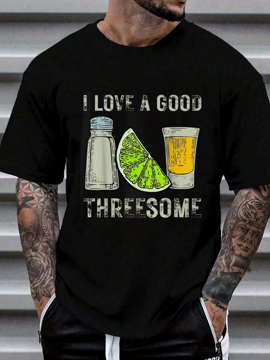 100% Cotton Funny Drink I Love A Good Threesome Tequila Barman T-Shirt Women's Men's Graphic Tee Causal Tops Fashion Tshirt Short Sleeve T-Shirt