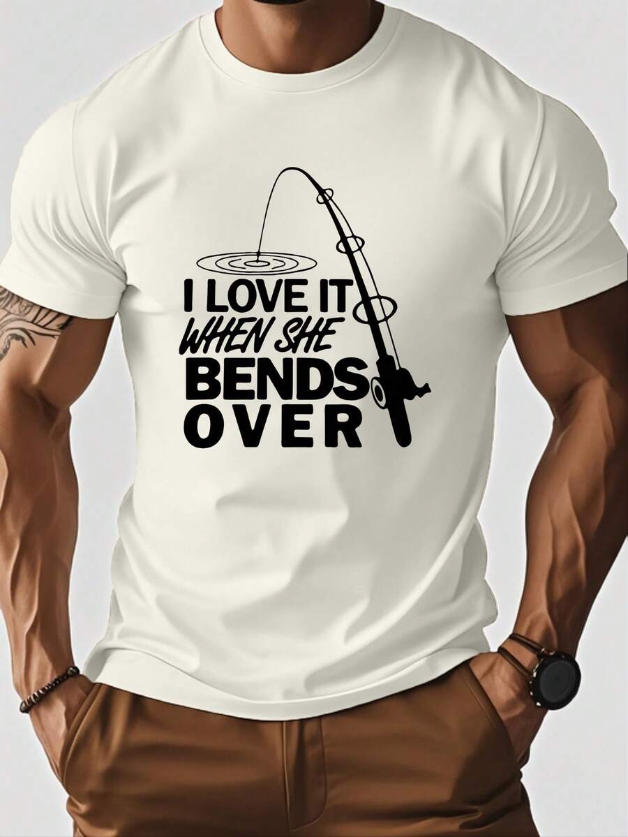 Men's Summer Slogan Print Round Neck Short Sleeve Casual T-Shirt