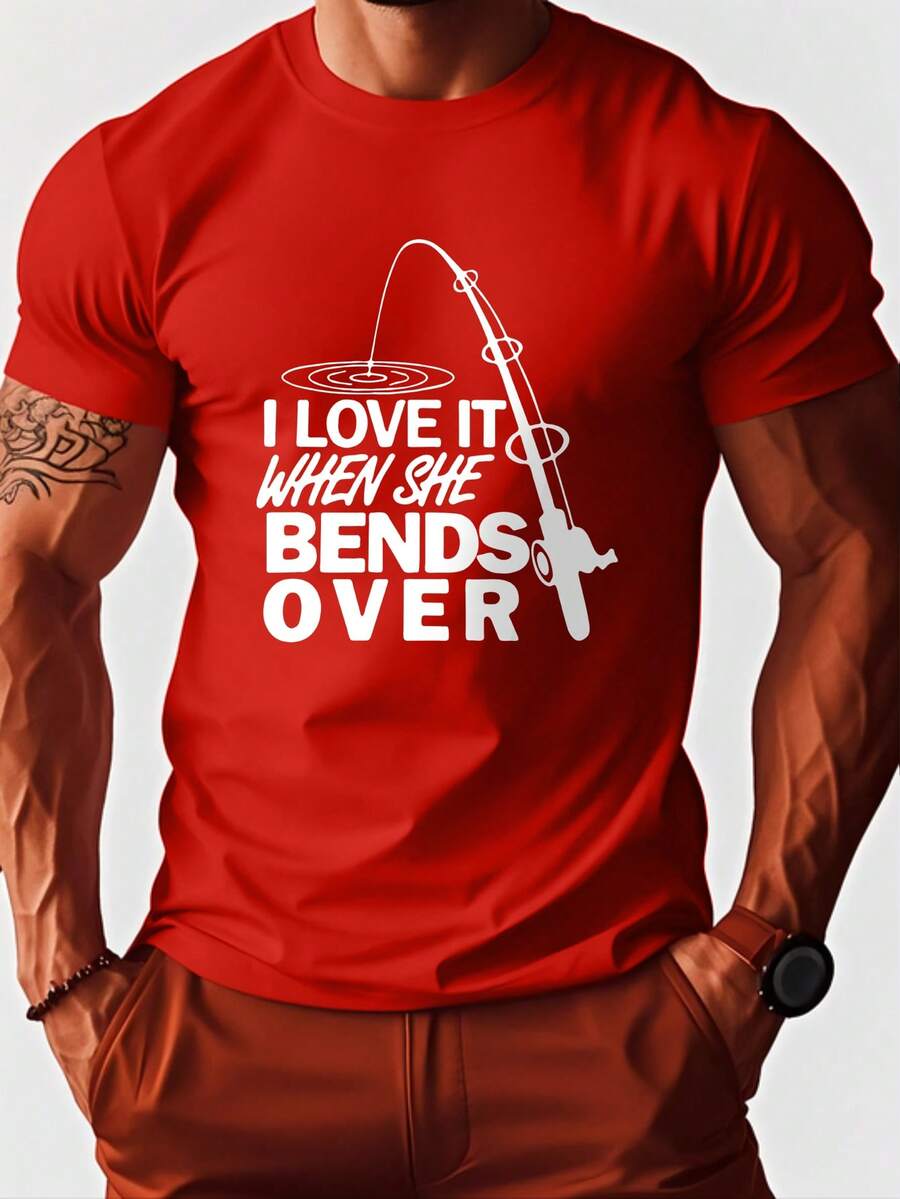Men's Summer Slogan Print Round Neck Short Sleeve Casual T-Shirt