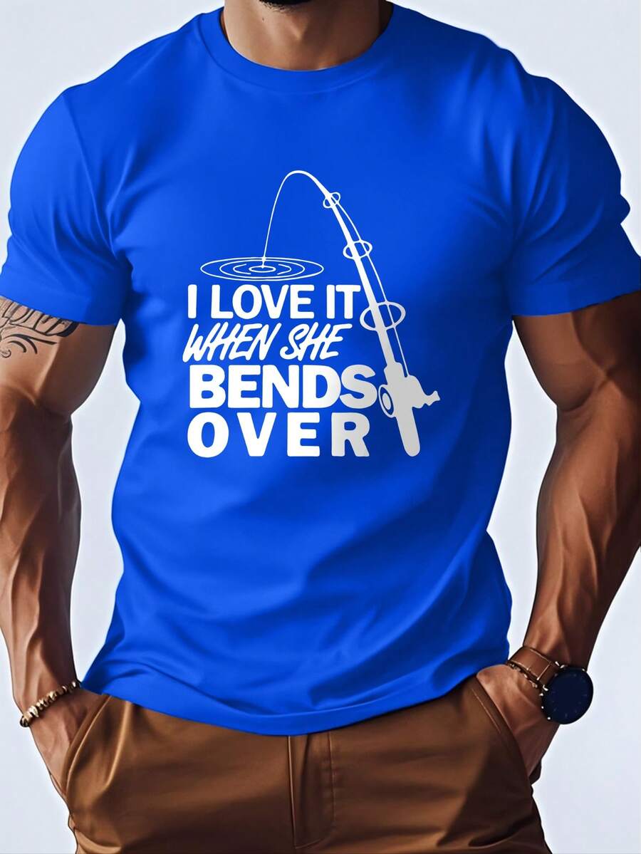Men's Summer Slogan Print Round Neck Short Sleeve Casual T-Shirt
