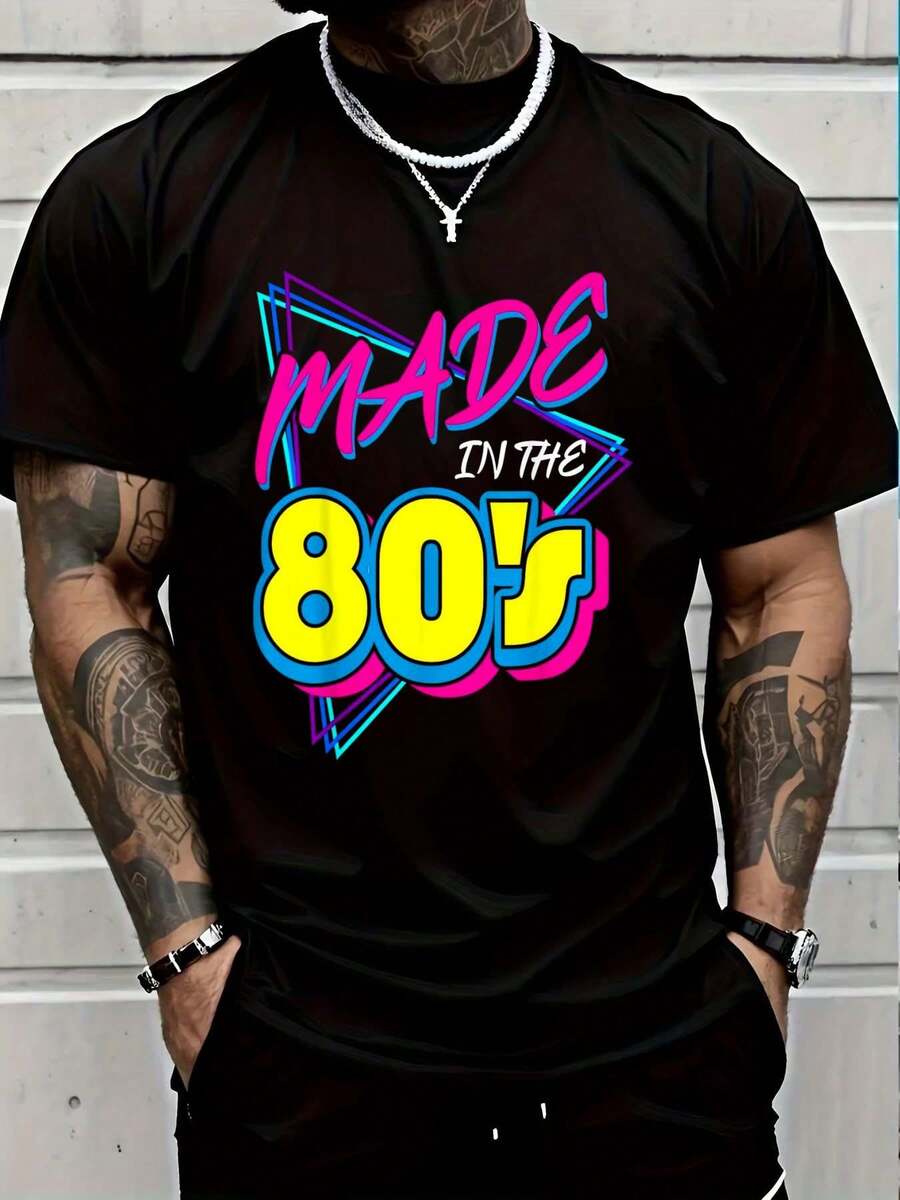 100% Cotton Made In The 80s 1980s Retro Nine Eighties Vintage Music T-Shirt Women's Men's Graphic Tee, Causal Tops Fashion Tshirt