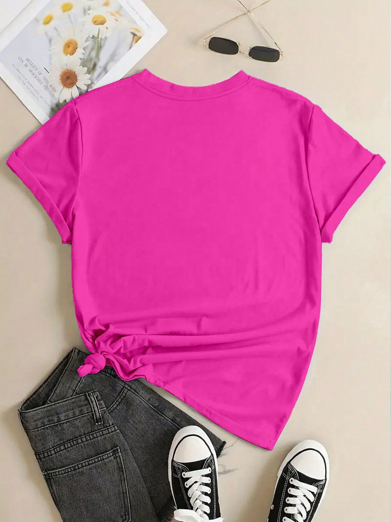 Plus Size Women's Casual Butterfly Print Round Neck Short Sleeve T-Shirt, Summer
