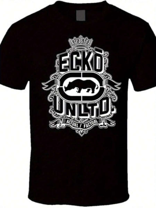 Men Plus Size Ecko Unltd Cotton Ecko Unltd Men Black Cotton T-Shirt Casual Breathable Soft Rhinoceros Logo Perfect For All Seasons 220g Big Size L-3XL 4XL 5XL