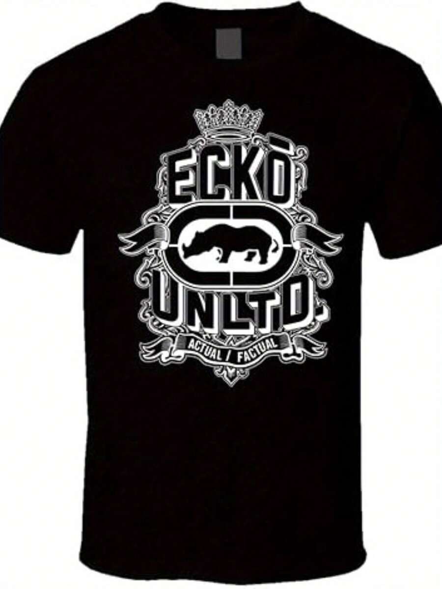 Men Plus Size Ecko Unltd Cotton Ecko Unltd Men Black Cotton T-Shirt Casual Breathable Soft Rhinoceros Logo Perfect For All Seasons 220g Big Size L-3XL 4XL 5XL