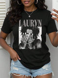 With Ring On Hand - 100% Cotton Women's T-Shirt/Lauren Hill/Letter Print/Vintage T-Shirt/Women's Casual Loose Round Neck Top/Spring And Summer-Niche Graffiti Prints T-Shirts-85841-102525
