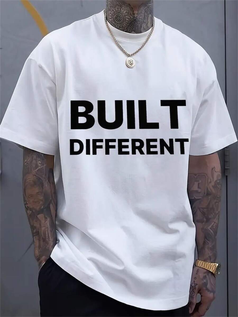 Men's T-Shirt, Classic Graphic T-Shirt, Soft And Comfortable T-Shirts For Men, Script Logo, 180g, 100% Cotton