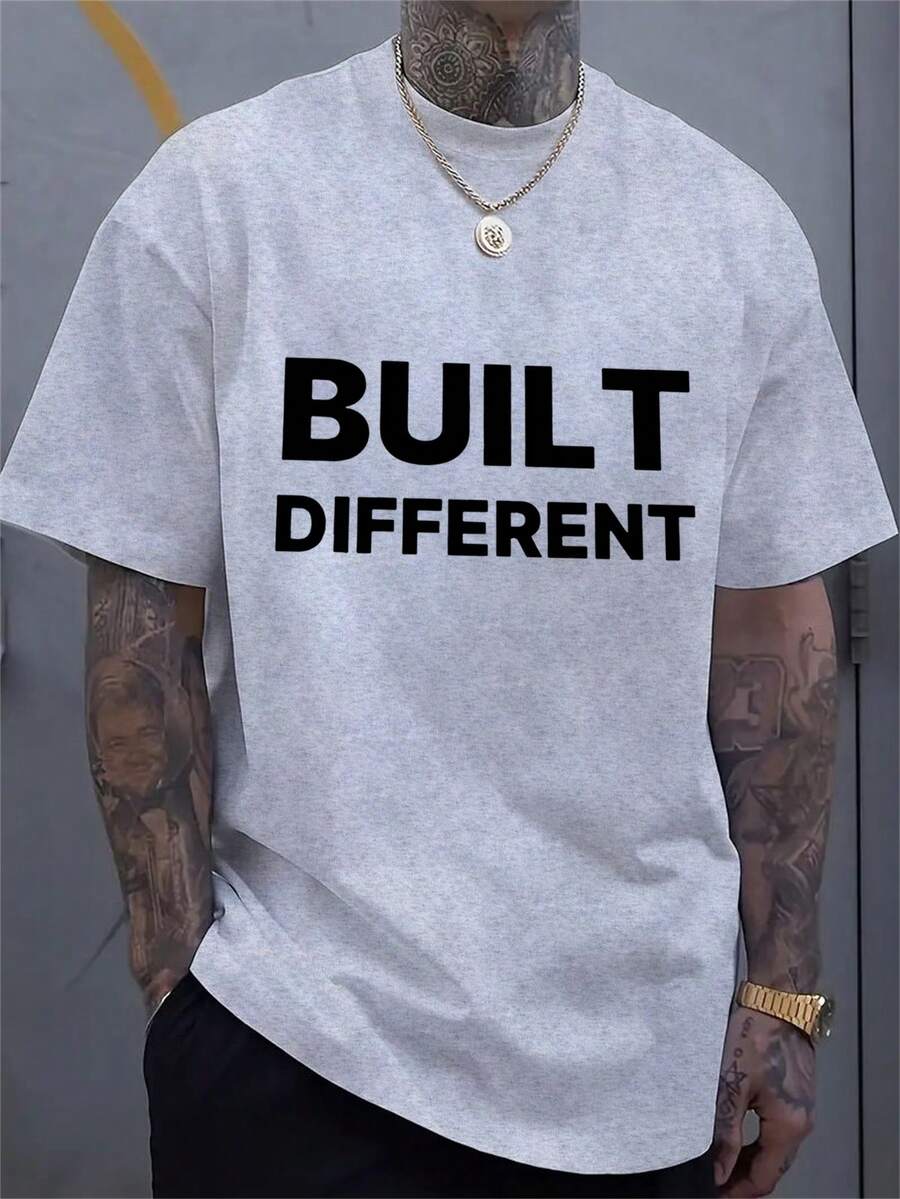 Men's T-Shirt, Classic Graphic T-Shirt, Soft And Comfortable T-Shirts For Men, Script Logo, 180g, 100% Cotton