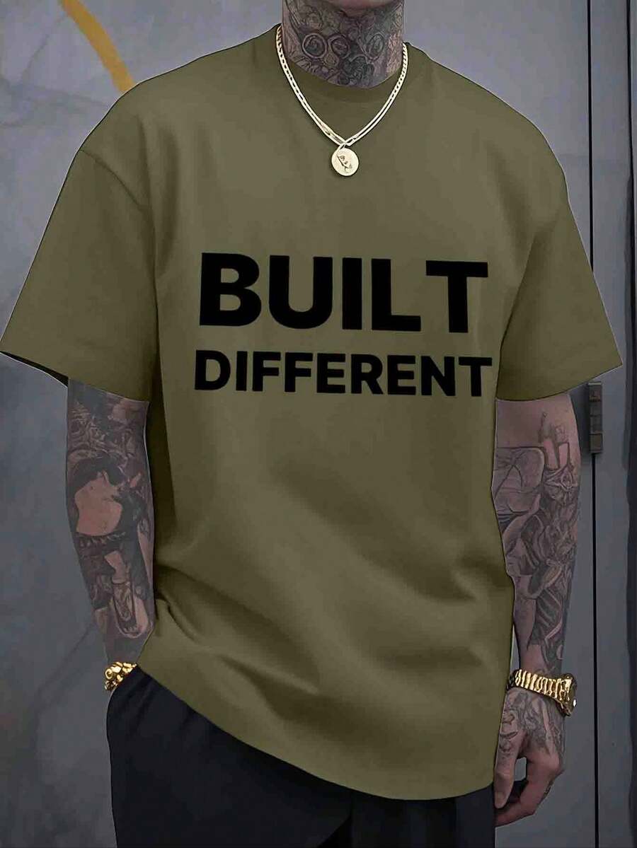 Men's T-Shirt, Classic Graphic T-Shirt, Soft And Comfortable T-Shirts For Men, Script Logo, 180g, 100% Cotton