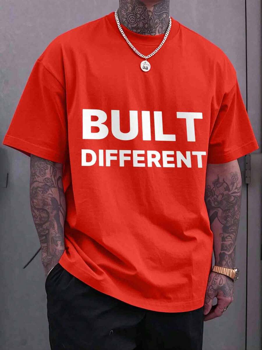 Men's T-Shirt, Classic Graphic T-Shirt, Soft And Comfortable T-Shirts For Men, Script Logo, 180g, 100% Cotton