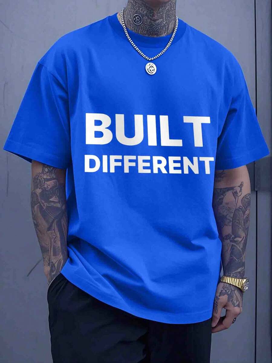 Men's T-Shirt, Classic Graphic T-Shirt, Soft And Comfortable T-Shirts For Men, Script Logo, 180g, 100% Cotton