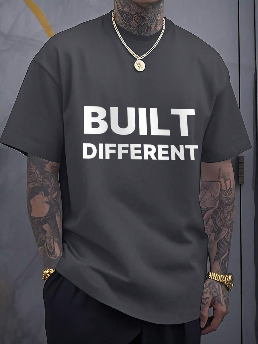 Men's T-Shirt, Classic Graphic T-Shirt, Soft And Comfortable T-Shirts For Men, Script Logo, 180g, 100% Cotton