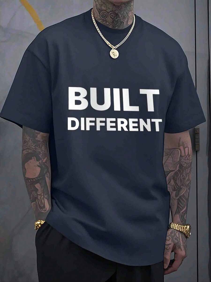 Men's T-Shirt, Classic Graphic T-Shirt, Soft And Comfortable T-Shirts For Men, Script Logo, 180g, 100% Cotton