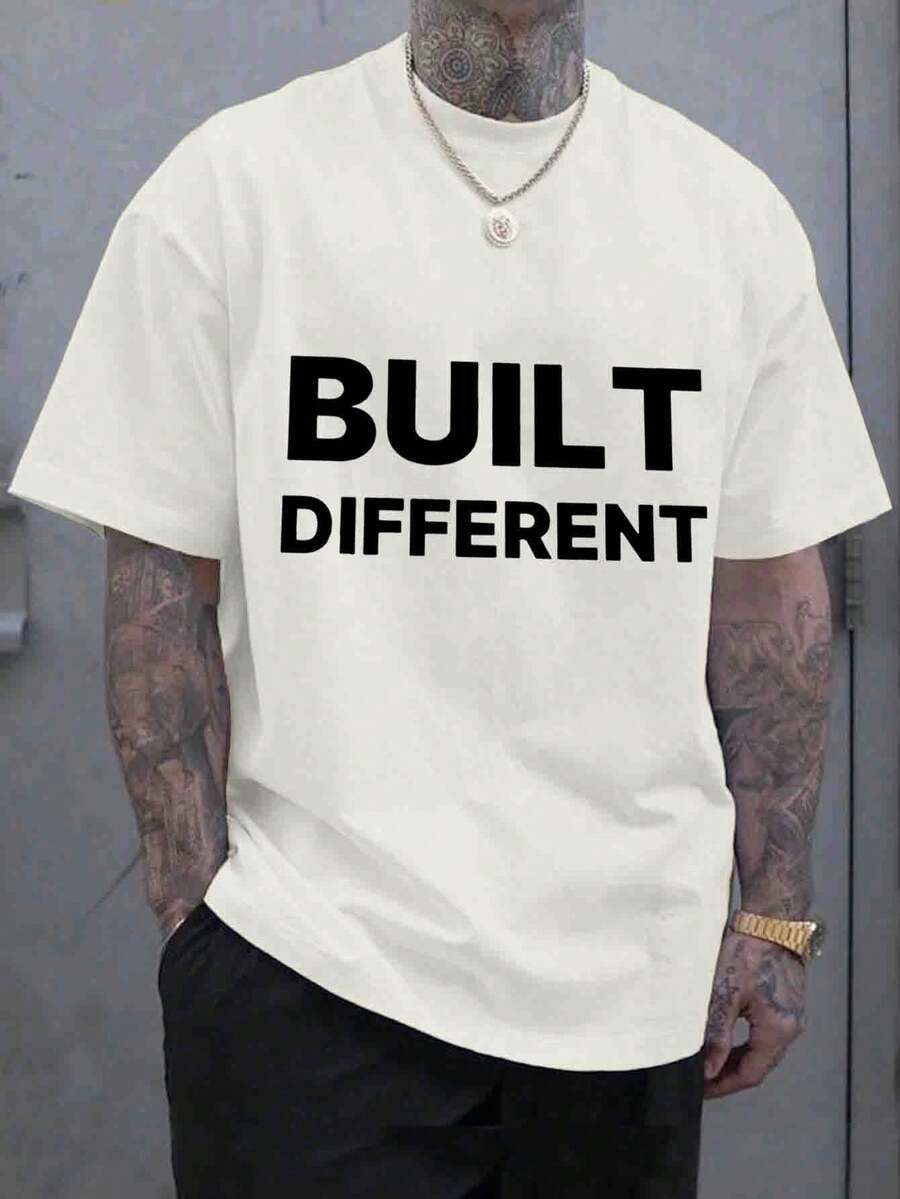 Men's T-Shirt, Classic Graphic T-Shirt, Soft And Comfortable T-Shirts For Men, Script Logo, 180g, 100% Cotton