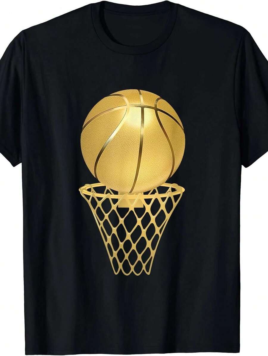 Everyday Comfort, Men'S Basketball Graphic T-Shirt, 100% Cotton Crew Neck Tee, Casual Summer Knit Fabric Top With Applique Detail, Regular Fit Sports Fan Shirt, Casual Summer Wear|Crew Neck Tshirt|Smooth Texture Tee