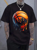 Melting Basketball Pattern Print Men's Crew Neck Short Sleeve T-Shirt Fashion Regular Fit T-Shirt Spring Summer Vacation