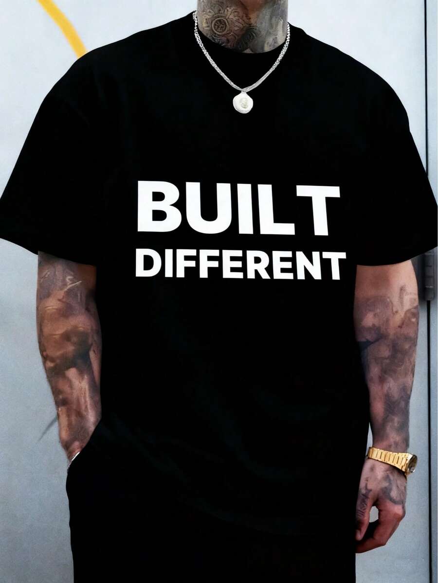 Men's T-Shirt, Classic Graphic T-Shirt, Soft And Comfortable T-Shirts For Men, Script Logo, 180g, 100% Cotton