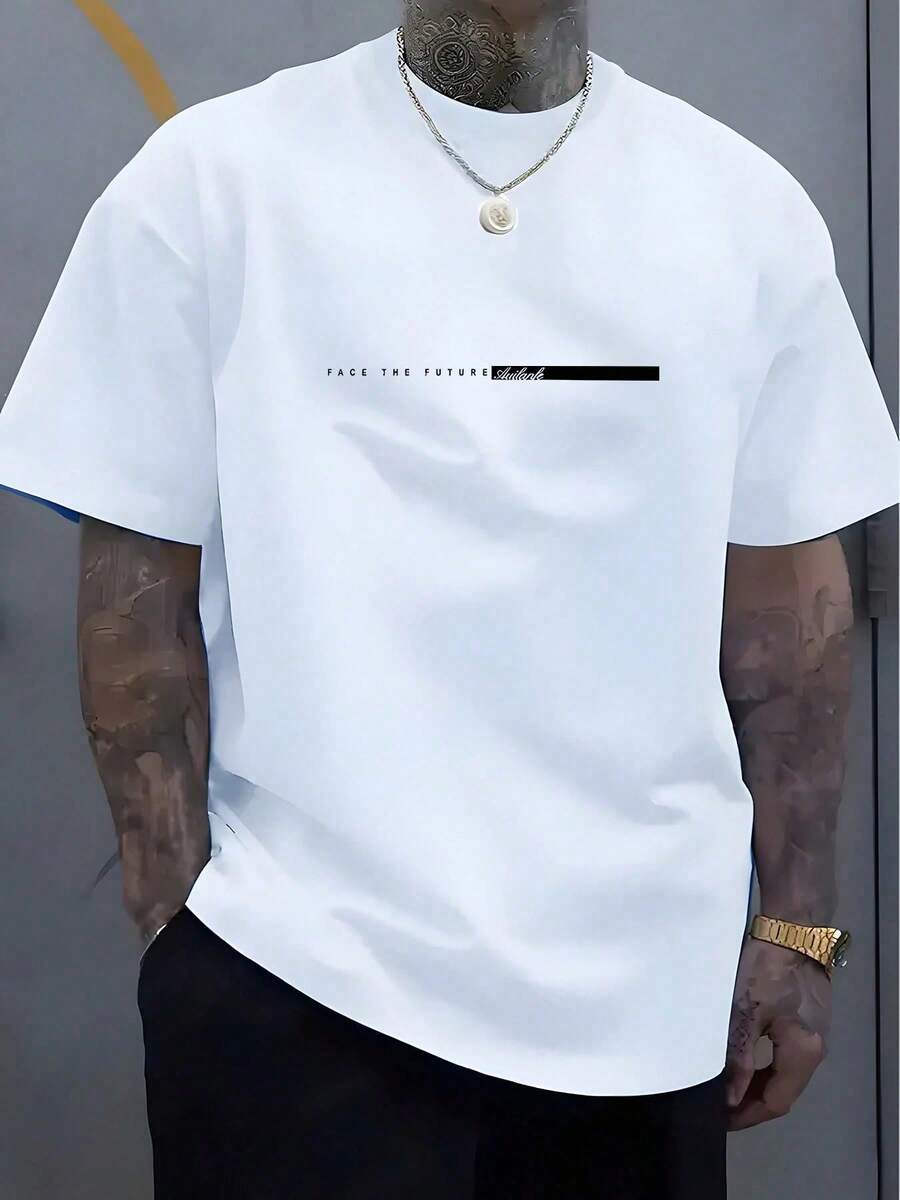 Men's T-Shirt, Classic Graphic T-Shirt, Soft And Comfortable T-Shirts For Men, Script Logo, 180g, 100% Cotton