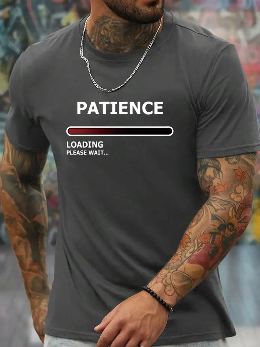 Men's Casual Letter Print Round Neck Short Sleeve T-Shirt