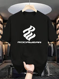 Men T-Shirt With Flame & ROCAWEAR Logo Print - Breathable Knit Fabric, Regular Fit Round Neck Short Sleeve Casual & Athletic Wear, Machine Washable For Travel & Daily Use, Travel Clothing, Comfortable Fit Shirt