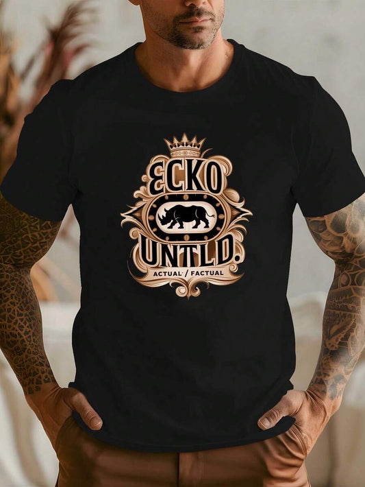 [Sporty T-Shirt]Rhino And Ecko Untld Men's T-Shirts Printed T-Shirts For Basketball Training, Round Neck Short-Sleeved Suits For Street Fashion And Gym Workouts, Essential Men's Summer WearRelaxed Plus Size T-Shirt