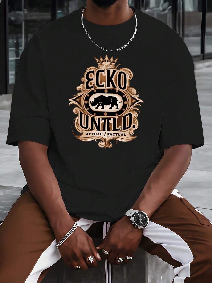 [Sporty T-Shirt]Rhino And Ecko Untld Men's T-Shirts Printed T-Shirts For Basketball Training, Round Neck Short-Sleeved Suits For Street Fashion And Gym Workouts, Essential Men's Summer WearRelaxed Plus Size T-Shirt