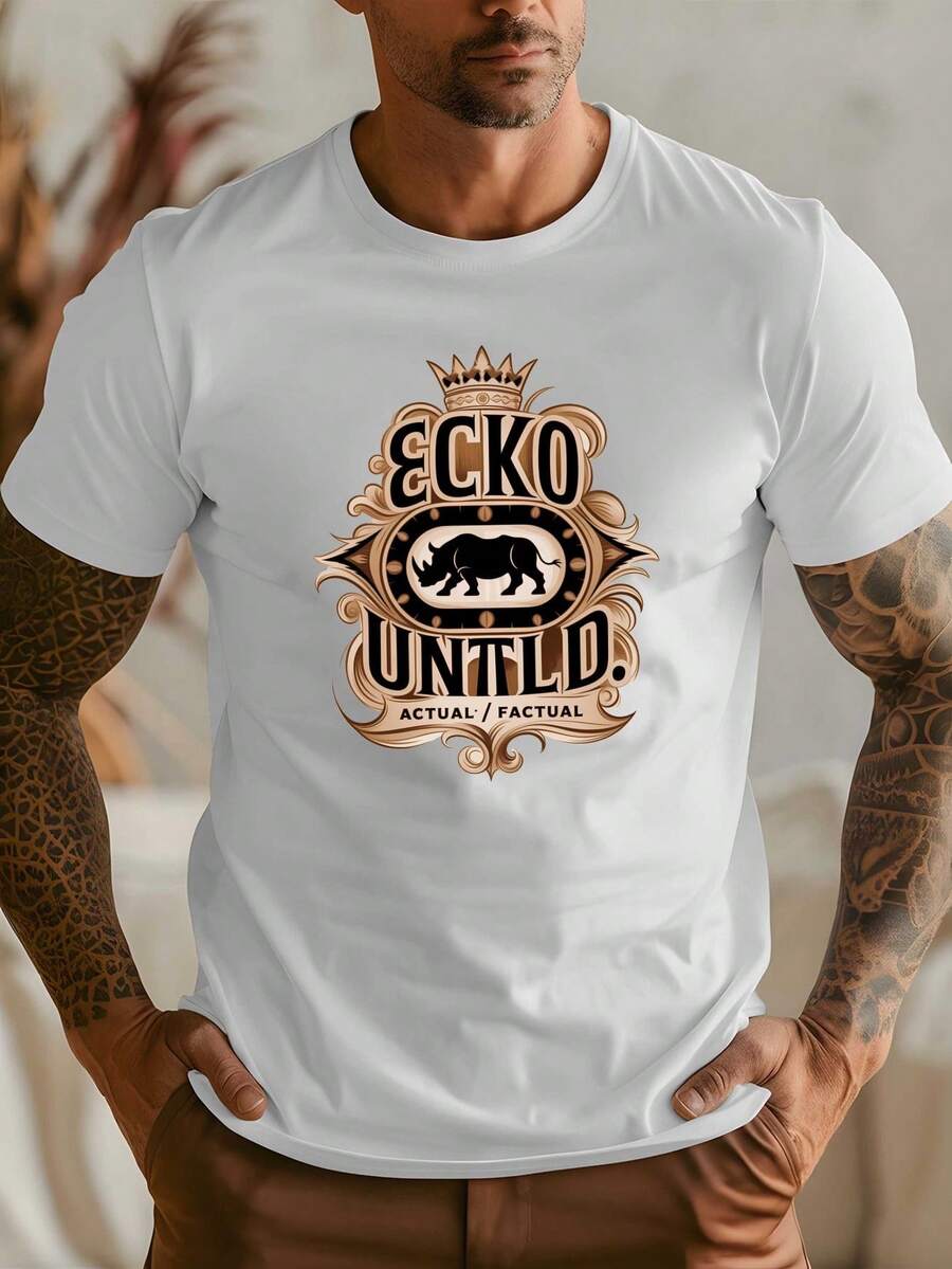 [Sporty T-Shirt]Rhino And Ecko Untld Men's T-Shirts Printed T-Shirts For Basketball Training, Round Neck Short-Sleeved Suits For Street Fashion And Gym Workouts, Essential Men's Summer WearRelaxed Plus Size T-Shirt