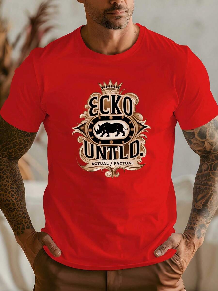 [Sporty T-Shirt]Rhino And Ecko Untld Men's T-Shirts Printed T-Shirts For Basketball Training, Round Neck Short-Sleeved Suits For Street Fashion And Gym Workouts, Essential Men's Summer WearRelaxed Plus Size T-Shirt