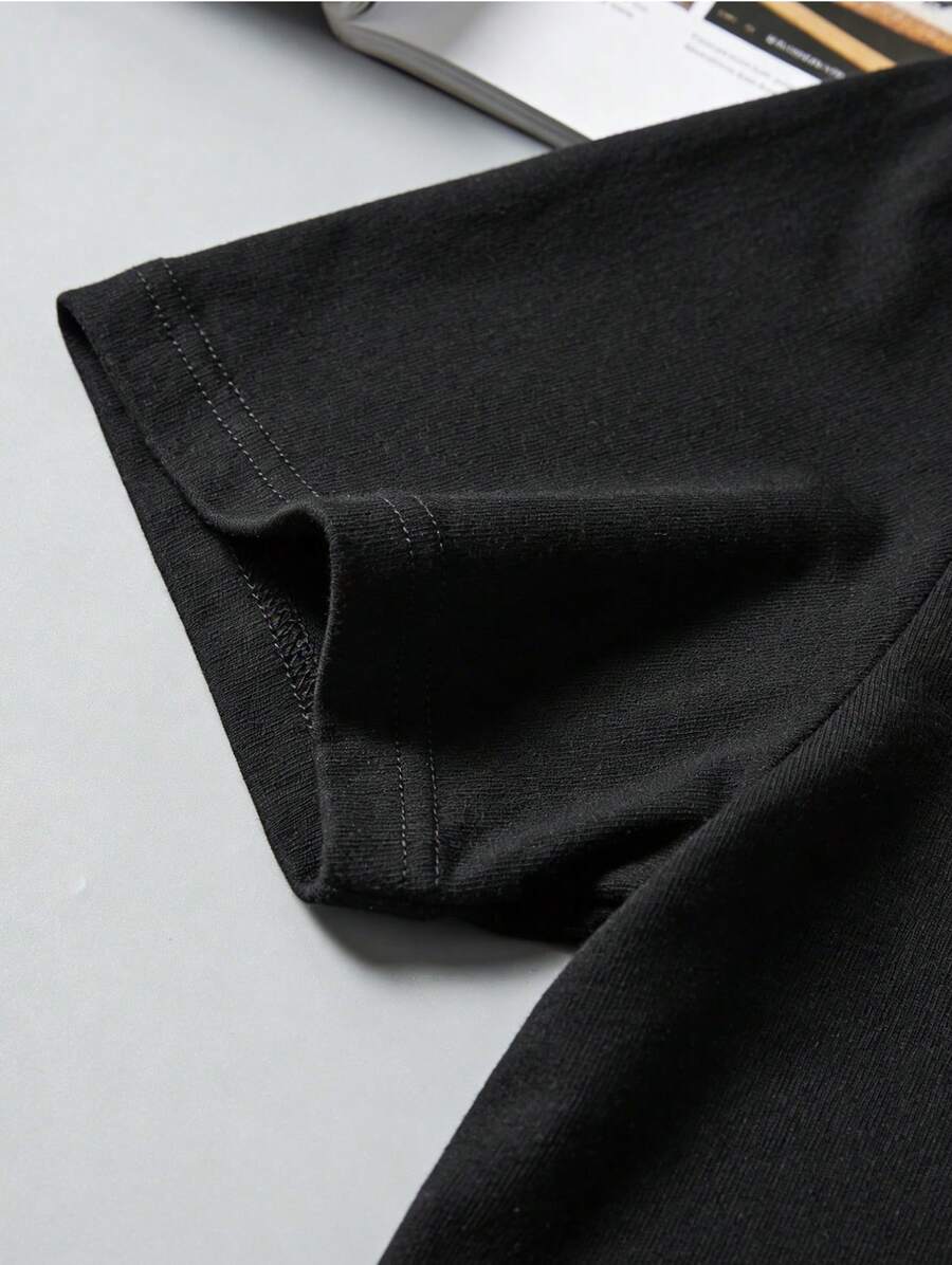 1pc Mens Clothes Slogan Block Print Black TShirt, Unisex Casual Crew Neck Tshirt, Plus Size Men's Clothing 5XL, Lightweight 180gsm Knit Fabric, Machine Washable, For Spring/Summer/Fall Valentine's Day, Father's Day, Thanksgiving