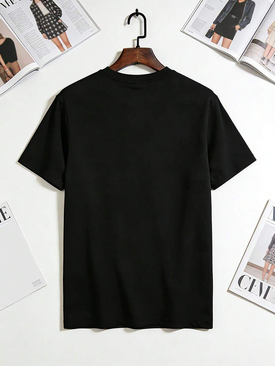 1pc Mens Clothes Slogan Block Print Black TShirt, Unisex Casual Crew Neck Tshirt, Plus Size Men's Clothing 5XL, Lightweight 180gsm Knit Fabric, Machine Washable, For Spring/Summer/Fall Valentine's Day, Father's Day, Thanksgiving