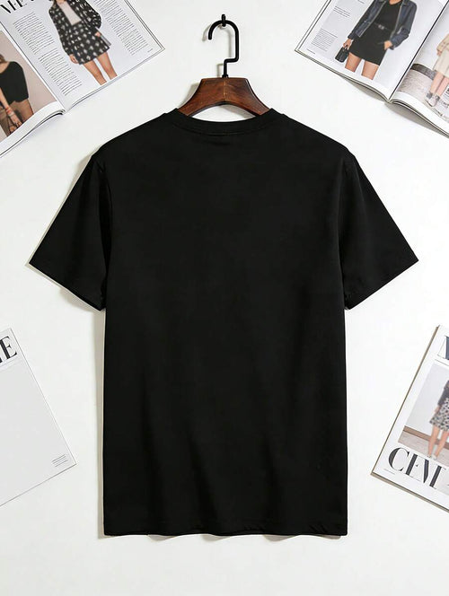 1pc Mens Clothes Slogan Block Print Black TShirt, Unisex Casual Crew Neck Tshirt, Plus Size Men's Clothing 5XL, Lightweight 180gsm Knit Fabric, Machine Washable, For Spring/Summer/Fall Valentine's Day, Father's Day, Thanksgiving