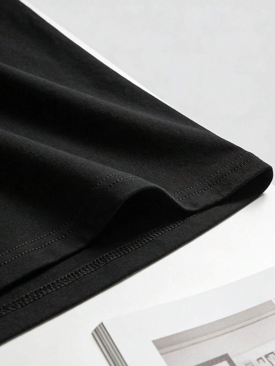 1pc Mens Clothes Slogan Block Print Black TShirt, Unisex Casual Crew Neck Tshirt, Plus Size Men's Clothing 5XL, Lightweight 180gsm Knit Fabric, Machine Washable, For Spring/Summer/Fall Valentine's Day, Father's Day, Thanksgiving