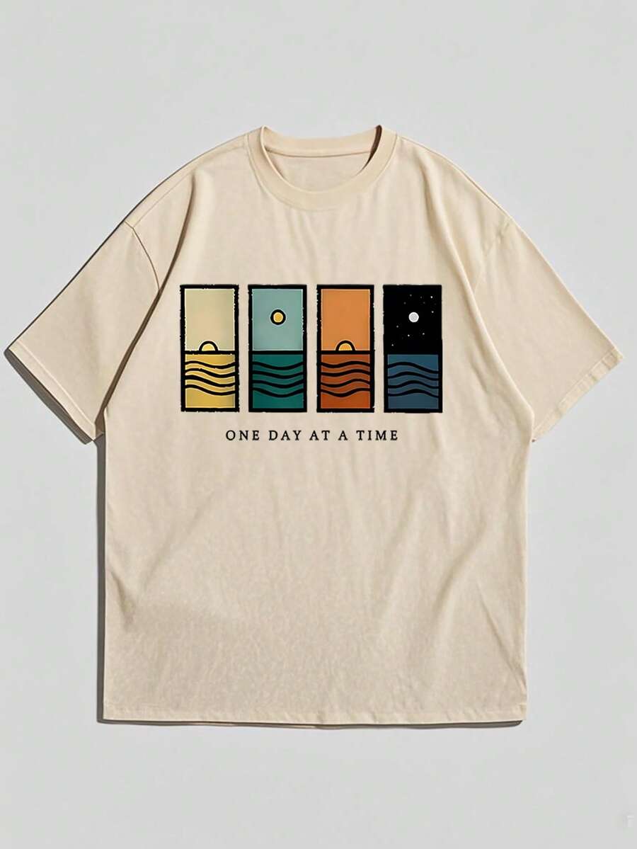 Men's Minimalist Printed Short Sleeve T-Shirt, Comfortable & Breathable, Suitable For Summer, Leading Fashion