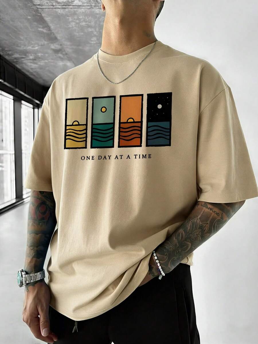 Men's Minimalist Printed Short Sleeve T-Shirt, Comfortable & Breathable, Suitable For Summer, Leading Fashion