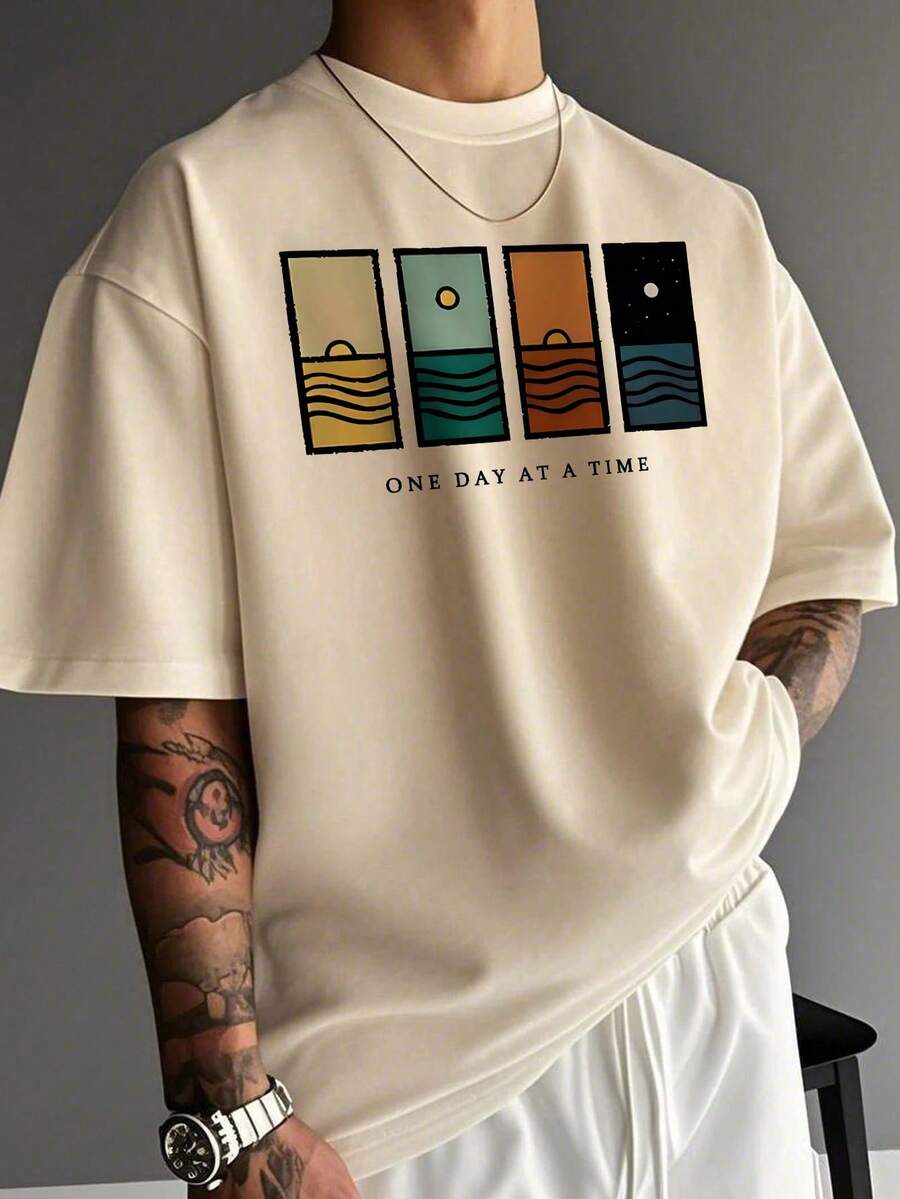Men's Minimalist Printed Short Sleeve T-Shirt, Comfortable & Breathable, Suitable For Summer, Leading Fashion
