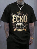 Men's Print T-Shirt - Ecko Crown Rhino Actual Picture Emblem Casual Round Neck Short Sleeve Tee For Urban Streetwear, All-Season Comfort Fit -Black{S-4xl}Relaxed Plus Size T-Shirt