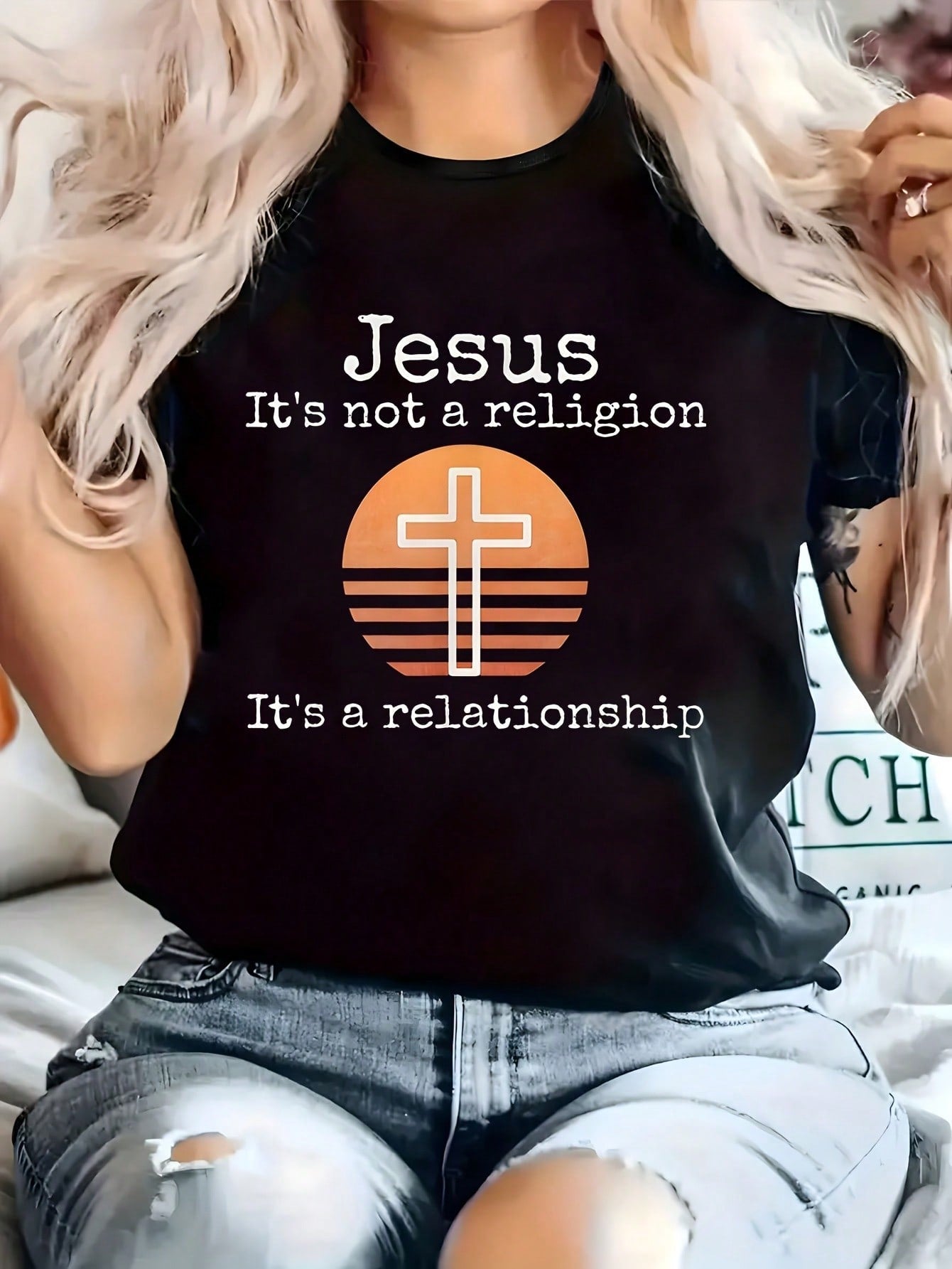 Jesus Its Not A Religion Its A Relationship Vintage Cross 1 Pcs Women's Plus Size T-Shirt Funny Oversized Graphic Short Sleeve Tee Novelty 100% Cotton 220g Shirt Casual Crew Neck Top