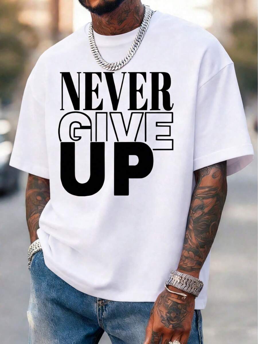 Men's T-Shirt, Classic Graphic T-Shirt, Soft And Comfortable T-Shirts For Men, Script Logo, 180g, 100% Cotton
