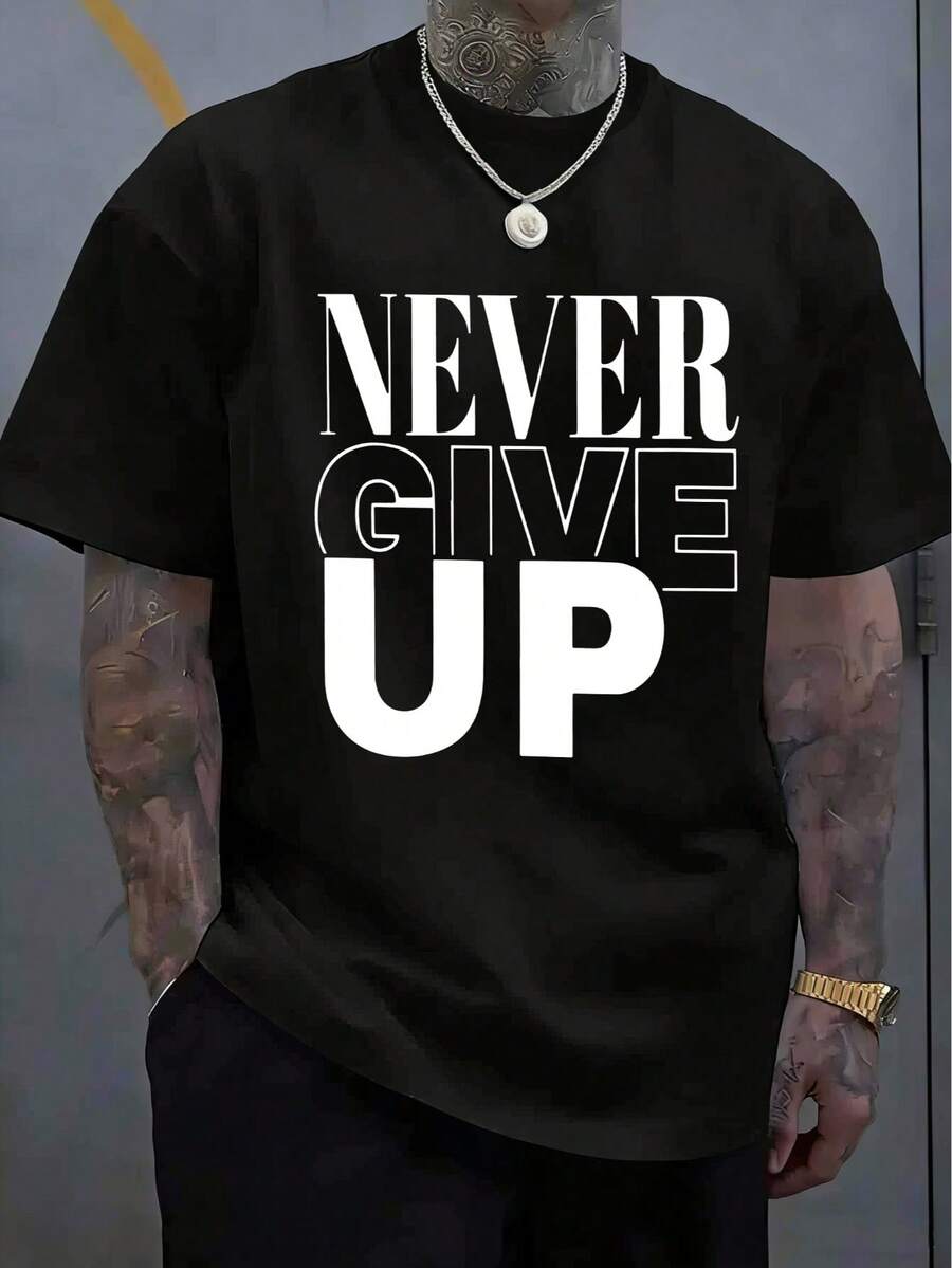 Men's T-Shirt, Classic Graphic T-Shirt, Soft And Comfortable T-Shirts For Men, Script Logo, 180g, 100% Cotton