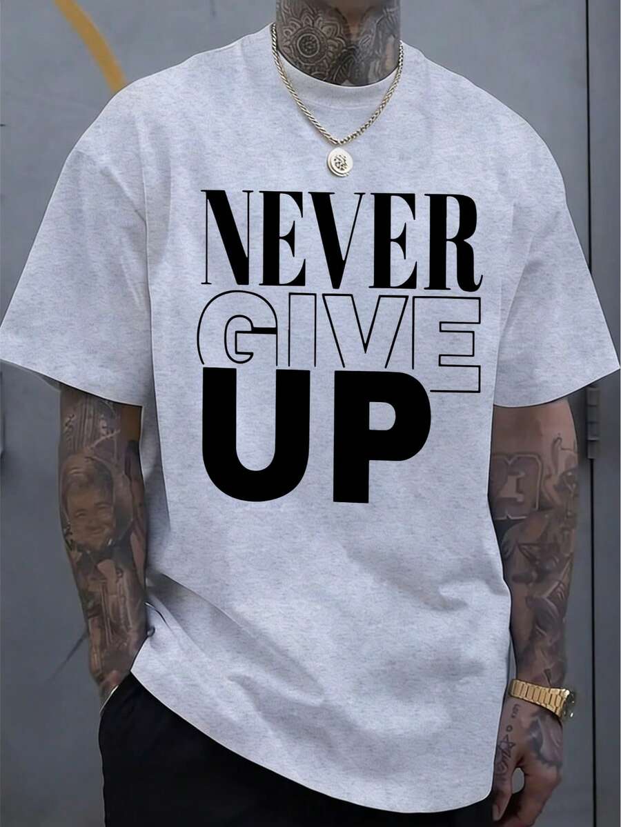 Men's T-Shirt, Classic Graphic T-Shirt, Soft And Comfortable T-Shirts For Men, Script Logo, 180g, 100% Cotton